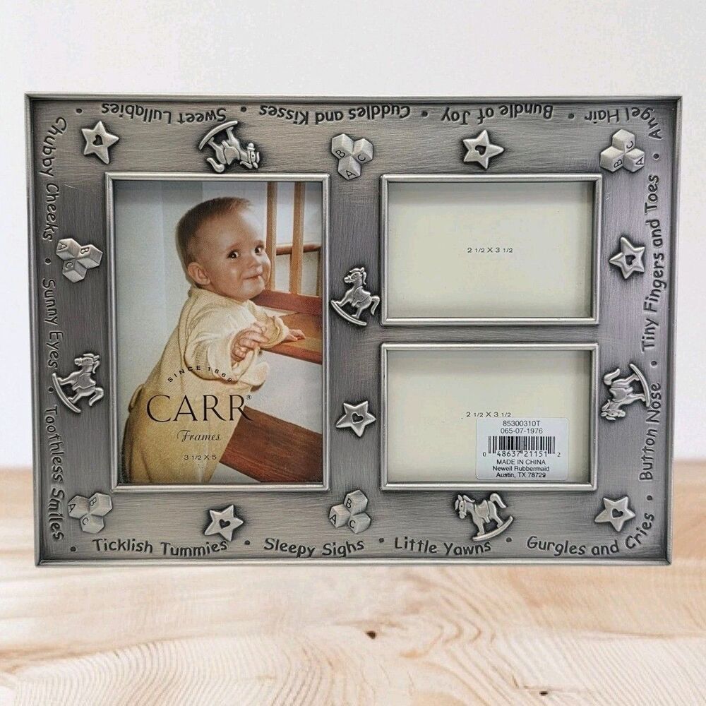 Baby Picture Frame Carr Pewter Finish Capacity Three Photos Standing Easel